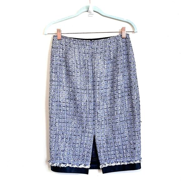 Lafayette 148 Y2K Tweed Leather Skirt Size 2 Purple Black Twee Old Money Preppy - Picture 2 of 6
